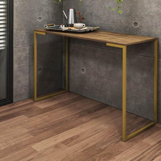 Imagem de Aparador Buffet 90cm Stan Industrial Office Cantinho do Café Ferro Dourado MDF Castanho - Ahz Móveis