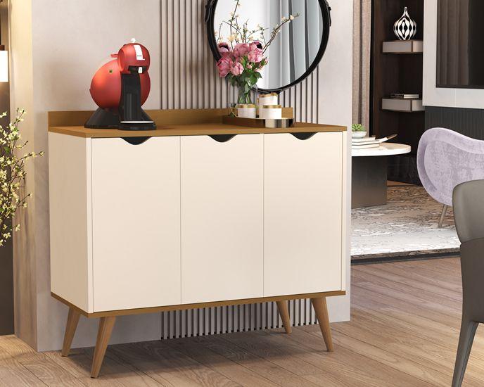 Imagem de Aparador Buffet Acalanto 4400 com 3 Portas Cava Pés Palito cor Perola / Nature - Comprar Moveis em casa