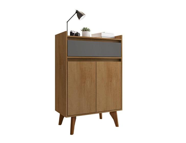 Imagem de Aparador/Buffet/Balcão/Bancada OUR Modelo Retrô Rústico Com Pés Palito em Madeira 2 Portas Com Dobradiças Metálicas e 1 Prateleira Interna Cor Cinamom