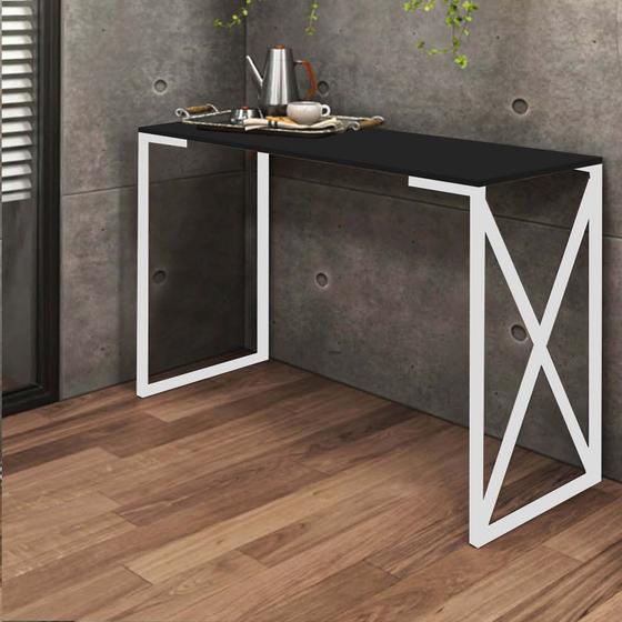 Imagem de Aparador Buffet Balcão Bex Insdustrial Ferro Branco MDF Preto - Ahz Móveis