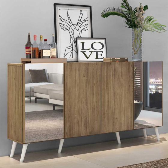 Imagem de Aparador Buffet c/ Espelho e Pés Retrô Vegas Multimóveis Rustic/Branco