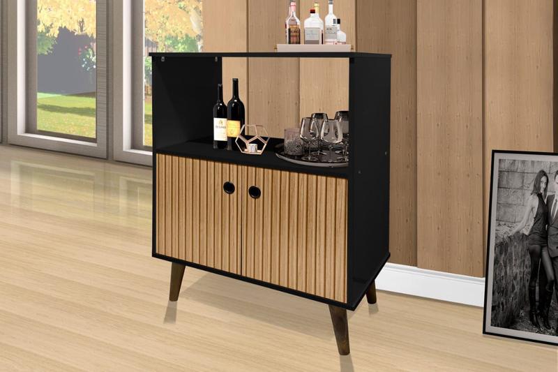 Imagem de Aparador / Buffet CAN  Estilo Retrô  com Pés Palito em Madeira Cor Branco/Ripado 3D