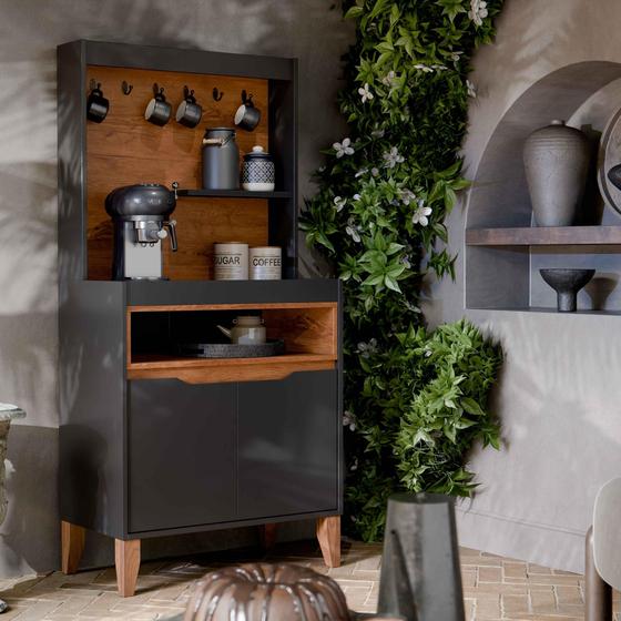 Imagem de Aparador Buffet Cantinho do Café Flow 2 Portas com Pés em Madeira Preto com Freijó - Rede Móveis