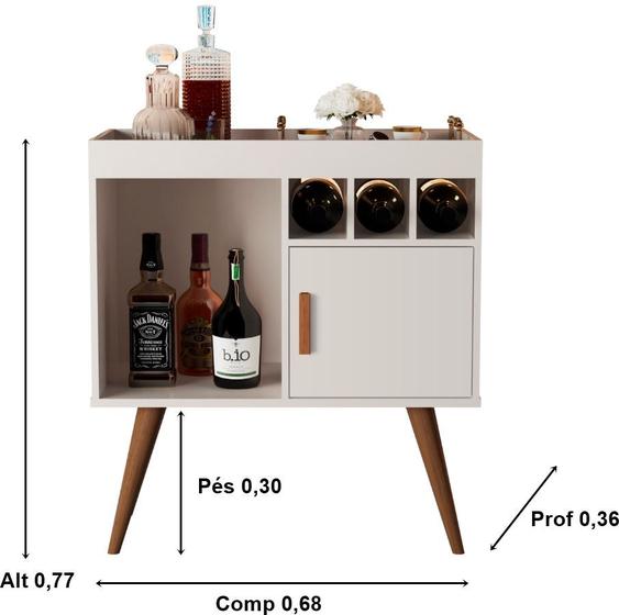 Imagem de Aparador Buffet com Adega 1 Porta Graça Pés Palito Estilo Retrô cor Off White - Comprar Móveis em Casa