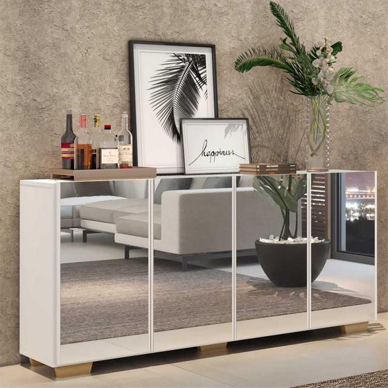 Imagem de Aparador Buffet com Espelho Multimóveis Vegas com 4 Portas FG3560 Branco/Natural