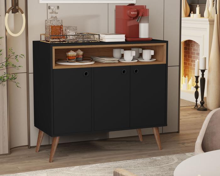 Imagem de Aparador Buffet com nicho 3 Portas Pé Palito de Madeira Pandora Plus Cores - Comprar Moveis para sua Casa