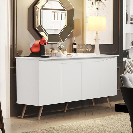 Aparador Buffet Encanto 4 Portas Retrô Com Pés De Madeira Branco Menor preço em Aparador Buffet Encanto 4 Portas Retrô Com Pés De Madeira Branco