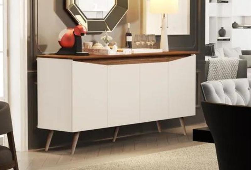 Aparador Buffet Encanto 4 Portas Retrô Off White/Freijó - Rede Móveis Menor preço em Aparador Buffet Encanto 4 Portas Retrô Off White/Freijó - Rede Móveis
