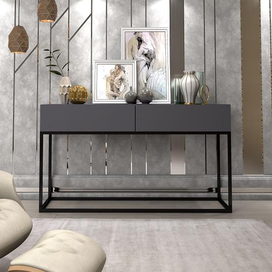 Imagem de Aparador Buffet Eros 110cm Com Gavetas Estilo Industrial Base de Ferro Preto