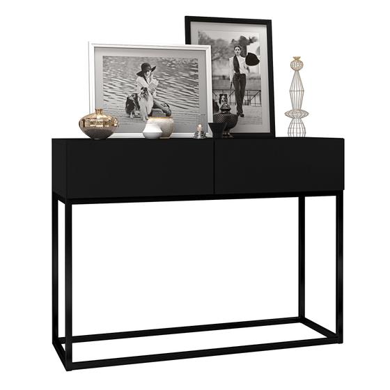 Imagem de Aparador Buffet Hall De Entrada Luxo Eros 02 Gavetas 90cm Preto