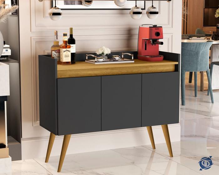 Imagem de Aparador Buffet Lux 3 Portas Catinho do Café Pés Palito Cor Preto / Madeirado - MJM Casa dos Móveis