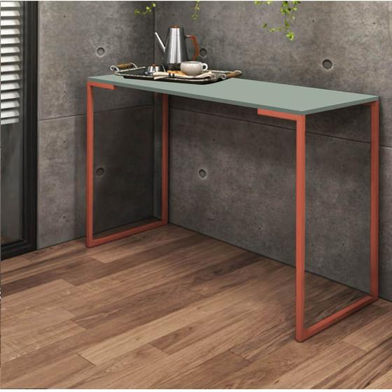 Imagem de Aparador Buffet Mesa Café Office Sala de Jantar Ferro Bronze Tampo MDF Verde Oliva - Ahazzo Móveis