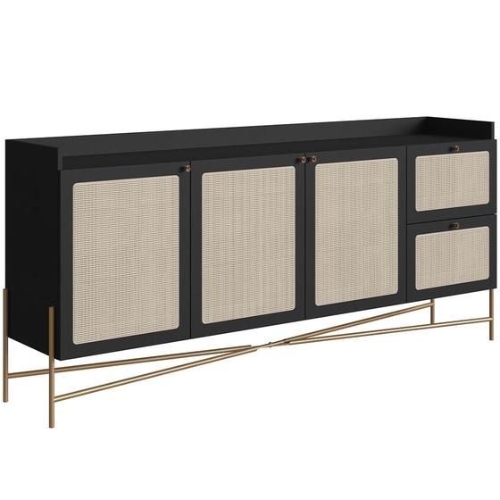 Imagem de Aparador Buffet Para Sala de Jantar 183cm Industrial Indy A03 Nero Dourado - Lyam Decor