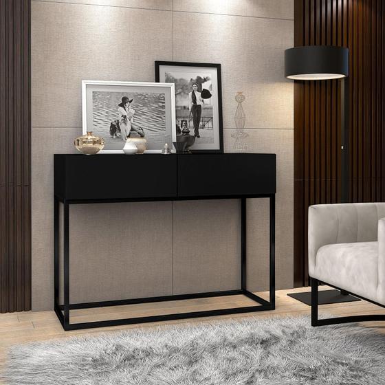 Imagem de Aparador Buffet Preto Com Acabamento Fosco Para Hall De Entrada Luxo Eros 90cm C/2 Gavetas Espaçosas e Moderna
