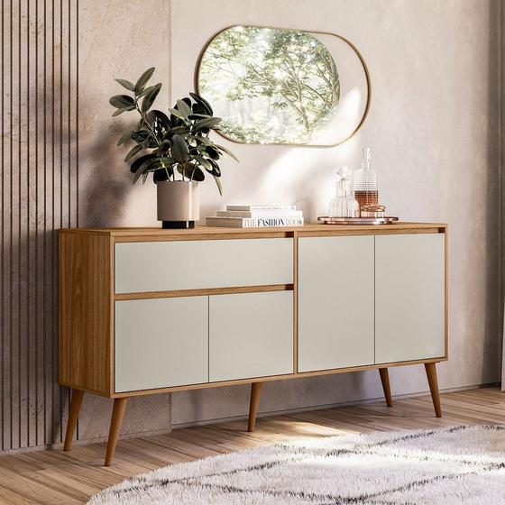 Imagem de Aparador Buffet Ravi com 4 Portas e 1 Gaveta Retro Nature/Off White - Peternella