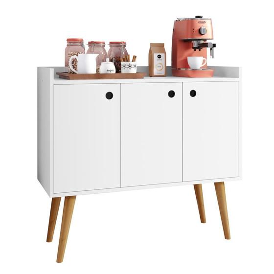 Aparador Buffet Retrô 3 Portas Wood - Branco - RPM Móveis Menor preço em Aparador Buffet Retrô 3 Portas Wood - Branco - RPM Móveis