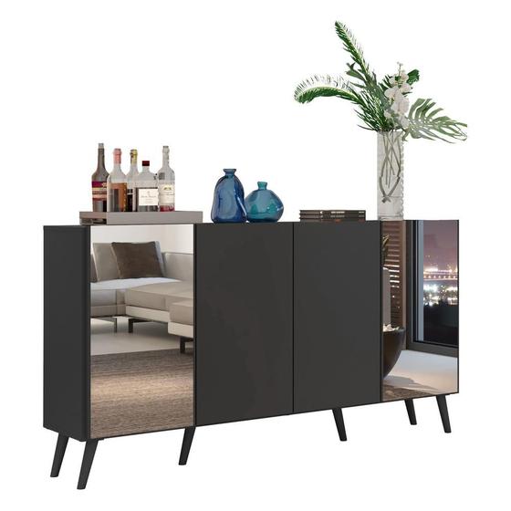 Imagem de Aparador Buffet Retrô com Espelho Multimóveis Vegas FG3562 Preto