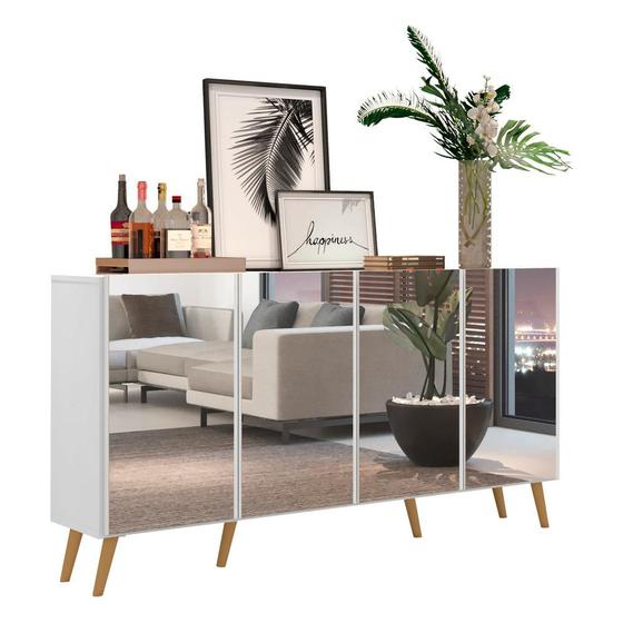 Imagem de Aparador Buffet Retrô com Espelho Multimóveis Veneza com 4 Portas FG3559 Branco/Natural