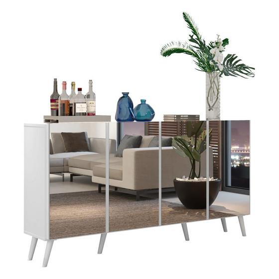 Imagem de Aparador Buffet Retrô com Espelho Multimóveis Veneza com 4 Portas FG3559 Branco