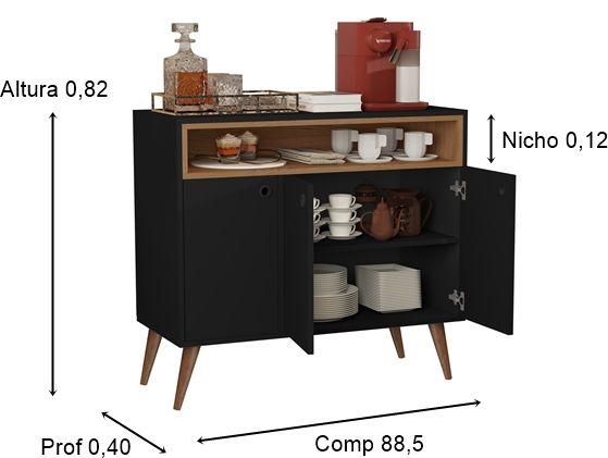 Imagem de Aparador Buffet Retrô Pés Palito Cantinho Do Café Paris 3 Portas - Cores Diversas - Lojas GB Móveis