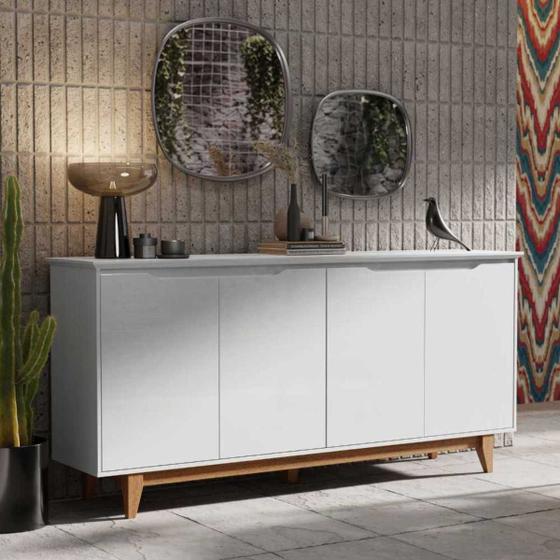 Imagem de Aparador Buffet Sala Flow Com 4 Portas Pés Madeira Maciça Cor Branco