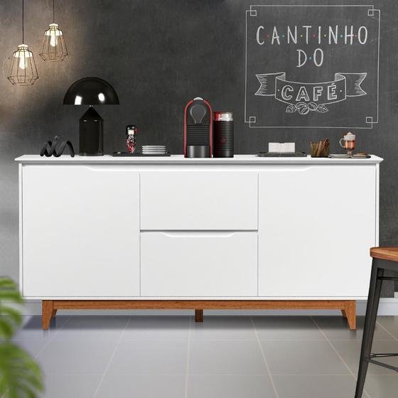 Imagem de Aparador Cantinho Do Café 2 Portas 2 Gavetas Branco Freijó Flex Figueira Shop JM