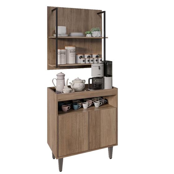Imagem de Aparador Cantinho do Café e Painel 2 Prateleiras Flora M24 Freijó - Mpozenato