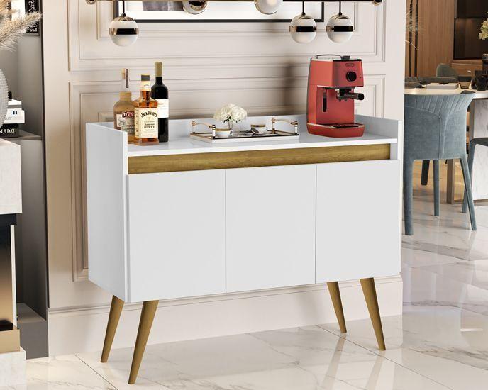 Imagem de Aparador Canto do Café Junior Luxo 3 Portas Pés Palito cor Branco / Madeirado Comprar Moveis em Casa