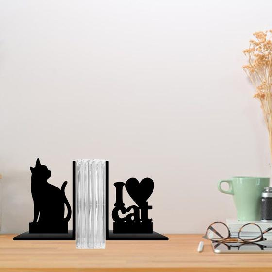 Imagem de Aparador De Cd  Porta Livro Dvd Gatos Bancada Decorativo I Love Cat Preto Mdf