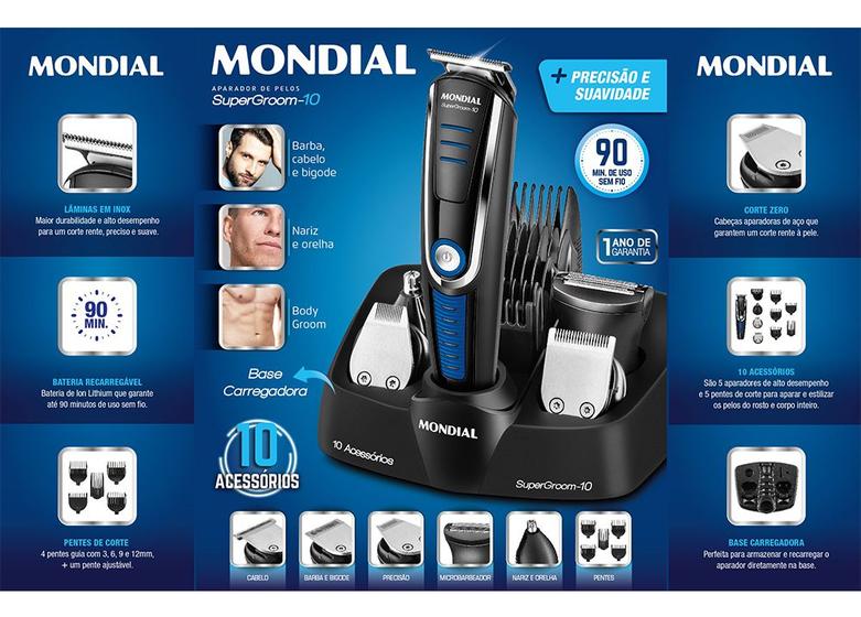 Aparador E Cortador Pelos Cabelo Barba 10 Em 1 Mondial Bg03 Menor preço em Aparador E Cortador Pelos Cabelo Barba 10 Em 1 Mondial Bg03