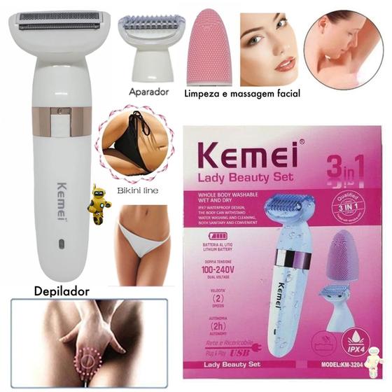 Imagem de Aparador Elétrico Feminino 3 Funções  Km-3204 Lady Shaver Facial Cleaning