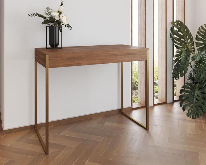 Imagem de Aparador Industrial Califórnia 137x40 Ferro Dourado Tampo Amêndoa