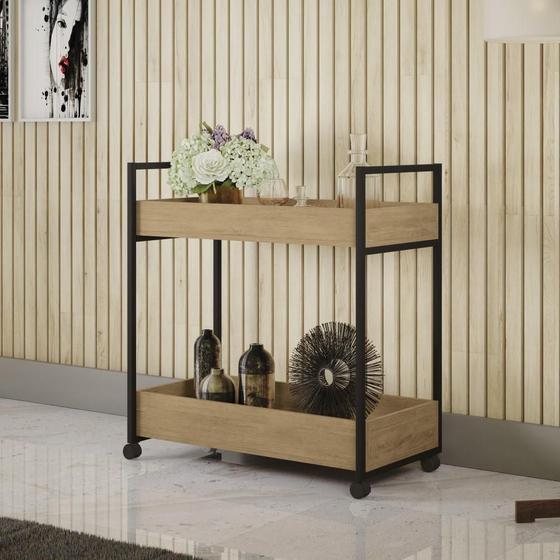 Imagem de Aparador Multiuso Industrial 84 cm Kappesberg Quarto Sala Base Metal MDP Marrom Madeira Preto