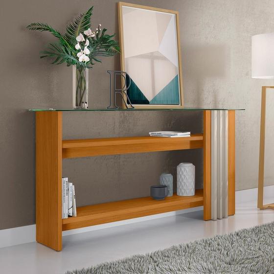 Aparador para Sala de Estar Frisado Tampo de Vidro 2 Prateleiras Frizz - Madetec