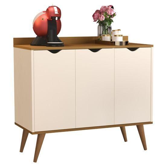 Imagem de Aparador Sala Retrô Pés Palito 3 Portas - Buffet Jade - Cor:Off White Com Freijó - Lojas GB Móveis