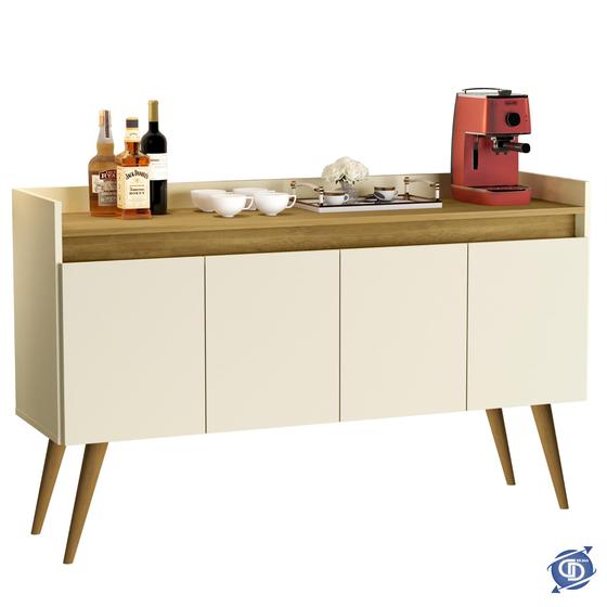 Aparador Sala Retrô Pés Palito Em Madeira Maciça - Luxo 4 Portas - Off White Com Madeirado - Lojas GD Móveis Menor preço em Aparador Sala Retrô Pés Palito Em Madeira Maciça - Luxo 4 Portas - Off White Com Madeirado - Lojas GD Móveis