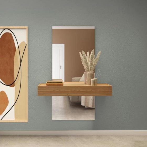 Imagem de Aparador Suspenso com espelho e Gaveta 110cm 100% MDF Freijó Off White Dalla Costa