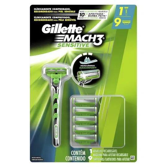 Imagem de Aparelho de Barbear Gillette Mach3 Sensitive + 9 cargas                                                                                     