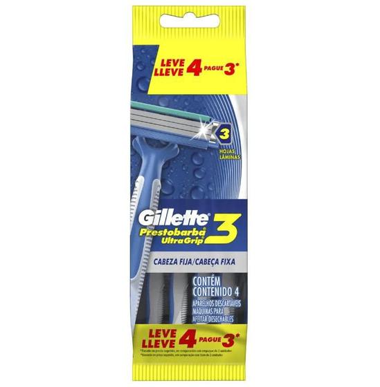 Imagem de Aparelho de Barbear Gillette Prestobarba Ultragrip 3 com 4 unidades