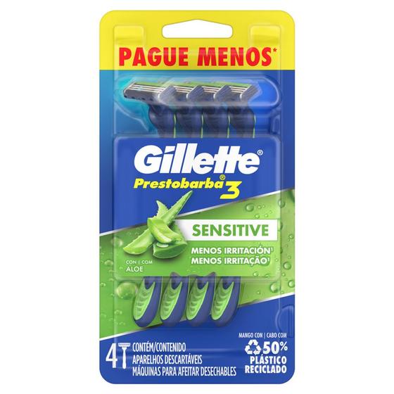 Imagem de Aparelho de Barbear Gillette Prestobarba3 Sensitive Descartável com 4 Unidades