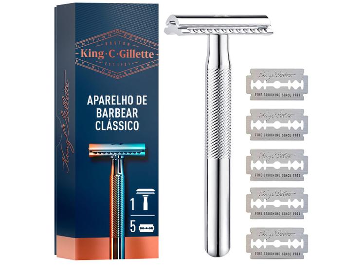 Aparelho de Barbear Recarregável Gillette Clássico - King C 5 Cargas Imagem de Aparelho de Barbear Recarregável Gillette Clássico