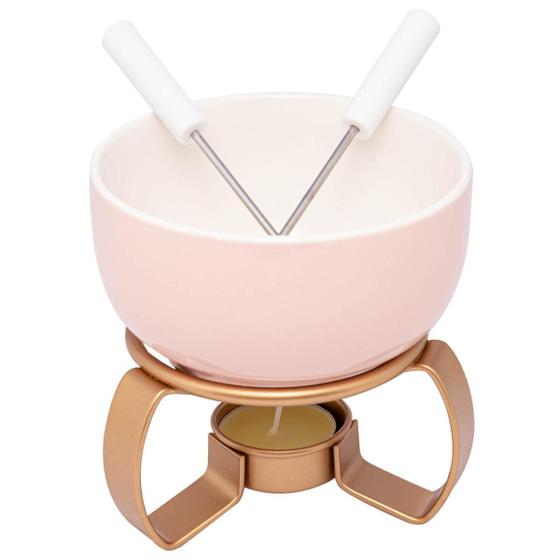 Imagem de Aparelho De Fondue Cerâmica Aspen Rosa 4 Peças 350Ml