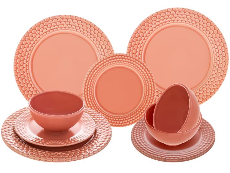 Imagem de Aparelho de Jantar 12 Peças Scalla Cerâmica Rosa Redondo Escama