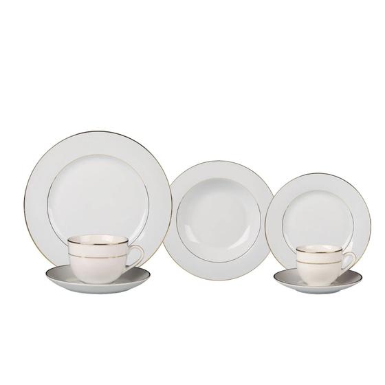 Imagem de Aparelho de Jantar 42 Peças em Porcelana com Borda Dourada Mônaco Branco Wolff