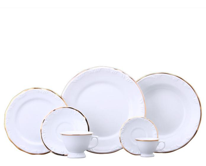 Imagem de Aparelho De Jantar Chá E Café Pomerode Filete Ouro 42 Peças Porcelana Schmidt