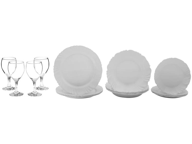 Aparelho de Jantar com Taça 16 Peças Nadir - Redondo Branco Pétala Imagem de Aparelho de Jantar com Taça 16 Peças Nadir