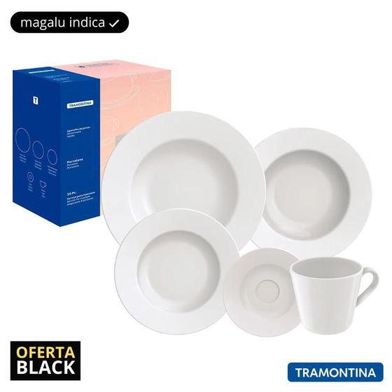 Imagem de Aparelho de Jantar de Porcelana Branco 20 Peças Maria Augusta Aba Larga Tramontina