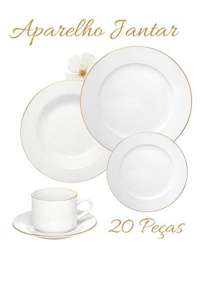 Imagem de Aparelho De Jantar De Porcelana com Borda Dourada Gold   20 Peças