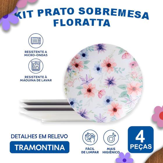 Imagem de Aparelho De Jantar De Pratos Sobremesa Floratta 21 Cm 4 Pçs