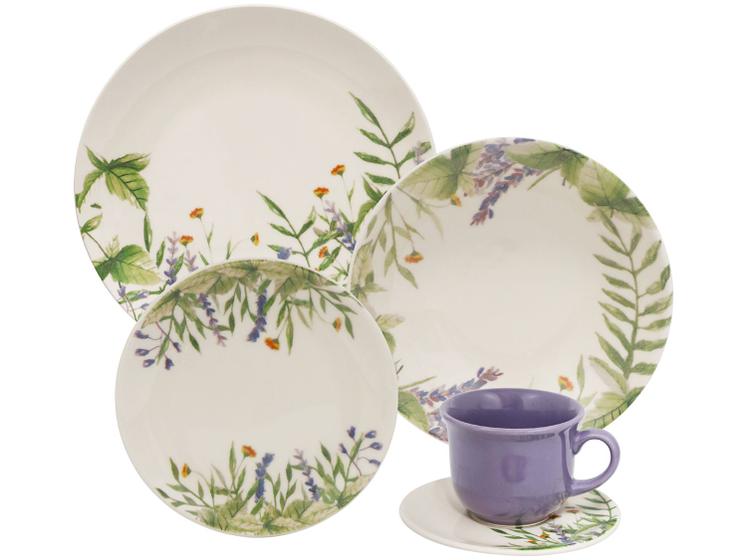 Aparelho de Jantar e Chá 20 Peças Oxford de Cerâmica Branco Verde e Lavanda Redondo Unni Menor preço em Aparelho de Jantar e Chá 20 Peças Oxford de Cerâmica Branco Verde e Lavanda Redondo Unni